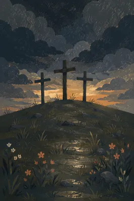 Three Crosses Beneath Dark Good Friday Sky