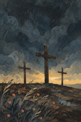 Good Friday Three Crosses Under Dark Sky
