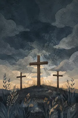 Good Friday Three Crosses Under Dark Sky