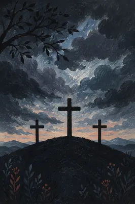 Good Friday Three Crosses Under Stormy Sky