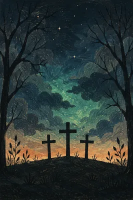 Good Friday Three Crosses Under Dark Sky