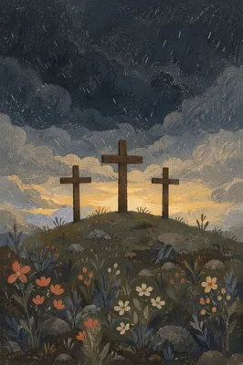 Good Friday Crosses Under Dark Sky