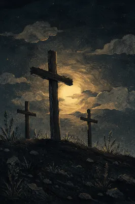 Good Friday Three Crosses Under Dark Sky