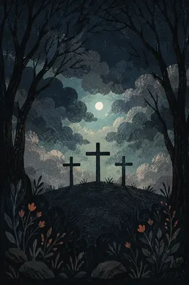 Good Friday Three Crosses Under Dark Sky