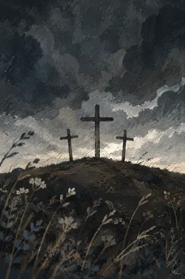 Good Friday Three Crosses Under Dark Sky