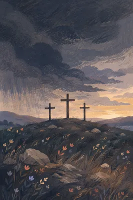 Good Friday Three Crosses Under Storm Sky