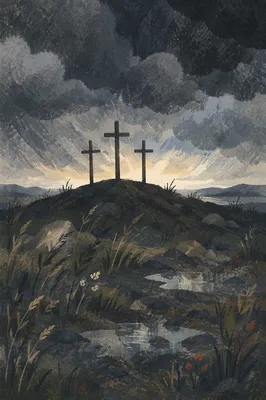 Good Friday Three Crosses Under Stormy Sky