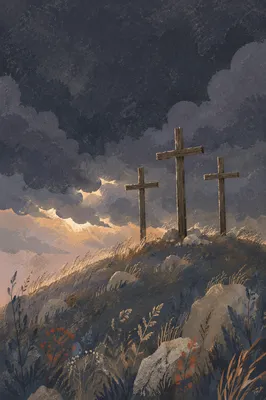 Good Friday Three Crosses Under Stormy Sky