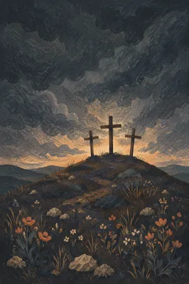 Good Friday Three Crosses Under Stormy Sky