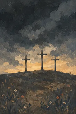 Good Friday Three Crosses Under Stormy Sky