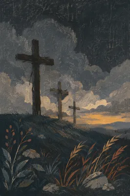 Good Friday Three Crosses Under Dark Sky