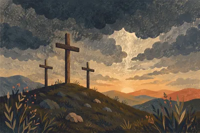 Good Friday Three Crosses Under Storm Sky