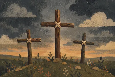 Good Friday Three Crosses Under Stormy Sky