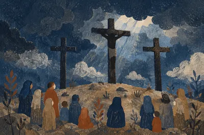 Good Friday Three Crosses Under Stormy Sky