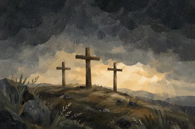 Good Friday Three Crosses Under Storm Sky