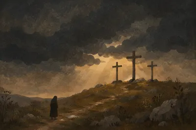 Good Friday Three Crosses Under Stormy Sky