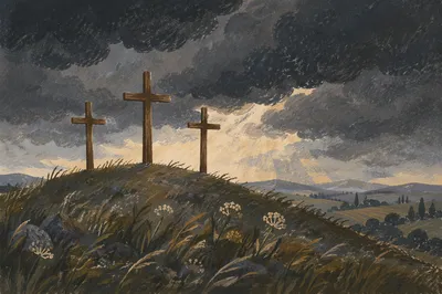 Good Friday Crosses Beneath Stormy Sky