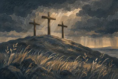 Good Friday Three Crosses Under Dark Sky