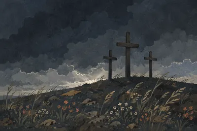 Good Friday Crosses Beneath Stormy Dusk Sky