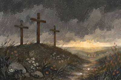 Good Friday Three Crosses Beneath Dark Sky