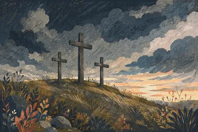 Good Friday Three Crosses Under Dark Sky