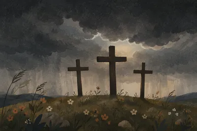 Good Friday Crosses Under Stormy Sky