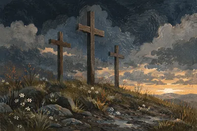 Good Friday Crosses Under Stormy Sky