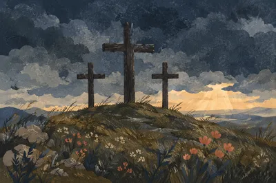 Good Friday Crosses Beneath Stormy Sky
