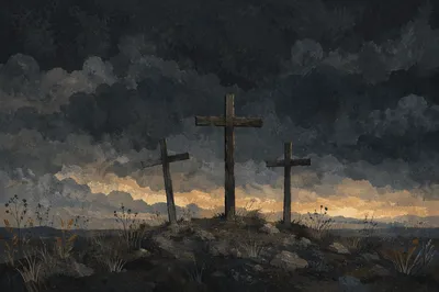 Good Friday Three Crosses Under Storm Sky