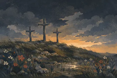 Good Friday Three Crosses Under Dark Sky