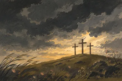 Three Crosses Under Dark Good Friday Sky