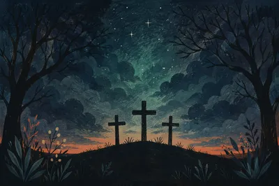 Three Crosses Under Dark Good Friday Sky
