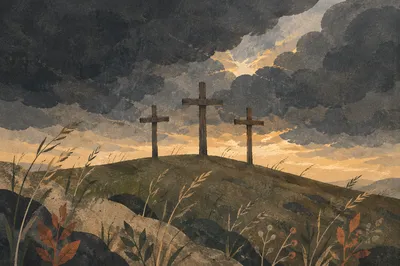 Good Friday Three Crosses Under Storm Sky
