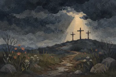 Good Friday Crosses Beneath Stormy Sky