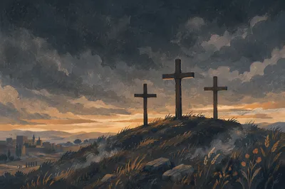 Good Friday Three Crosses Under Stormy Sky