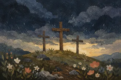 Good Friday Three Crosses Under Dark Sky