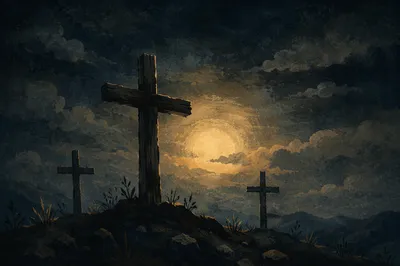 Good Friday Three Crosses Under Dark Sky