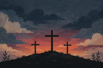 Good Friday Three Crosses Under Stormy Sky