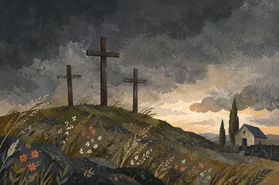 Good Friday Three Crosses Under Dark Sky
