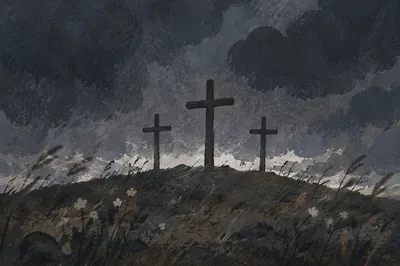 Good Friday Three Crosses Under Stormy Sky