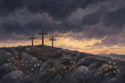 Good Friday Crosses Beneath Stormy Sky