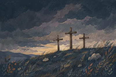Good Friday Crosses Under Stormy Sky