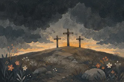 Good Friday Three Crosses Under Dark Sky
