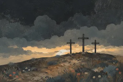 Good Friday Three Crosses Under Stormy Sky
