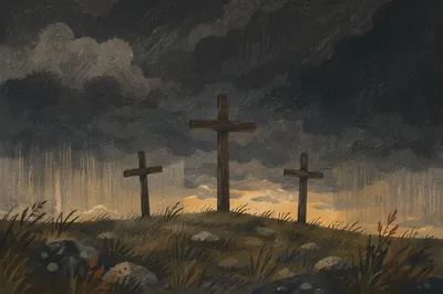 Good Friday Three Crosses Under Dark Sky