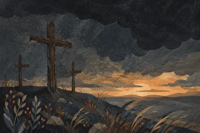 Good Friday Crosses Beneath Stormy Dusk Sky