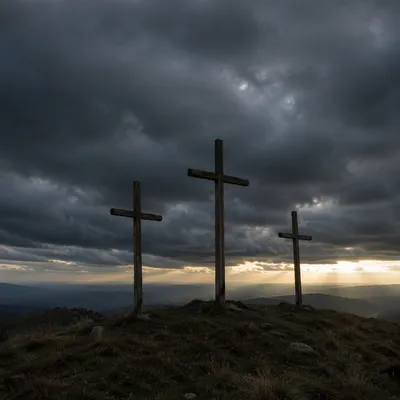 Good Friday Three Crosses Under Storm Sky