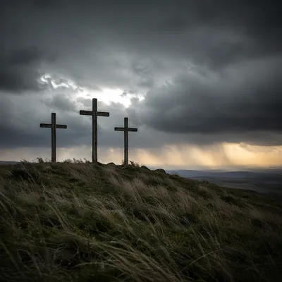 Good Friday Three Crosses Under Stormy Sky