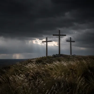 Good Friday Three Crosses Under Stormy Sky