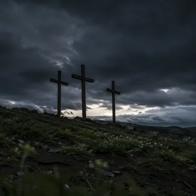 Good Friday Crosses Beneath Stormy Dusk Sky
